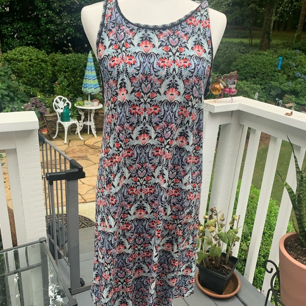 LOFT Floral Paisley Pattern Midi Dress - Black, Red, White